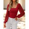 imageANRABESS Womens Square Neck Mesh Long Sleeve Tops Double Lined Dressy Business Casual Blouses Shirts 2025 Fall OutfitsRed