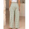 imageANRABESS Womens Striped Gingham Palazzo Pants Wide Leg High Waisted Lounge Pajama Pants Cute Casual Trousers with PocketsArmy Green White Plaid