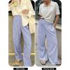 imageANRABESS Womens Striped Gingham Palazzo Pants Wide Leg High Waisted Lounge Pajama Pants Cute Casual Trousers with PocketsBlue White Stripe
