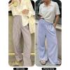 imageANRABESS Womens Striped Gingham Palazzo Pants Wide Leg High Waisted Lounge Pajama Pants Cute Casual Trousers with PocketsBrown White Stripe