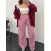 imageANRABESS Womens Striped Gingham Palazzo Pants Wide Leg High Waisted Lounge Pajama Pants Cute Casual Trousers with PocketsRed White Plaid