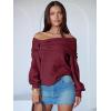imageANRABESS Womens Wool Blend Off The Shoulder Long Sleeve Soft Knit Sweaters 2025 Fall OutfitsBerry Red