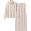 imageANRABESS 2 Piece Lounge Sets for Women Turtleneck Pajama Knit Long Sleeve Tops Pants Matching Pj Set Casual 2025 Fall ClothesLight Khaki