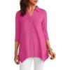 imageANRABESS 34 Sleeve Tunic Tops for Women Lapel V Neck Button Down Shirts Business Dressy Casual Blouse with Asymmetrical HemHot Pink