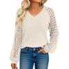 imageANRABESS Lace Long Sleeve Tops for Women 2025 Fall Business Casual V Neck Shirts Work Office Trendy Blouses Fashion OutfitsLight Khaki