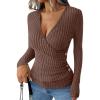imageANRABESS Long Sleeve Shirts for Women Sexy Sweater V Neck Ribbed Knit Slim Fit Wrap Top 2025 Fall Casual Fashion ClothesBrown