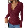 imageANRABESS Long Sleeve Shirts for Women Sexy Sweater V Neck Ribbed Knit Slim Fit Wrap Top 2025 Fall Casual Fashion ClothesBurgundy