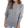 imageANRABESS Sweaters for Women Long Sleeve Crewneck Cable Knit Casual Loose Pullover Tops 2025 Trendy Fall Vintage OutfitsGrey