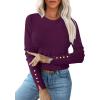 imageANRABESS Sweaters for Women Long Sleeve Crewneck Fitted Business Casual Pullover Tops 2025 Fall Outfits with Button CuffDark Purple