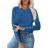 imageANRABESS Sweaters for Women Long Sleeve Crewneck Fitted Business Casual Pullover Tops 2025 Fall Outfits with Button CuffLight Blue