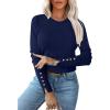 imageANRABESS Sweaters for Women Long Sleeve Crewneck Fitted Business Casual Pullover Tops 2025 Fall Outfits with Button CuffNavy Blue