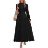 imageANRABESS Wedding Guest Dresses for Women 2025 Fall Formal Long Sleeve Eyelet High Neck Elegant Classic Maxi Dress PocketsBlack