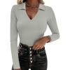 imageANRABESS Women Long Sleeve Polo Shirts V Neck Slim Rib Knit Collared Dressy Business Casual Top 2025 Basic Tee Fall OutfitsLight Green