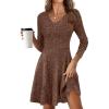imageANRABESS Women Long Sleeve Ribbed Knit Short Dresses 2025 Fall Winter V Neck Casual Swing A Line Sweater DressBrown