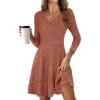 imageANRABESS Women Long Sleeve Ribbed Knit Short Dresses 2025 Fall Winter V Neck Casual Swing A Line Sweater DressCaramel