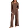 imageANRABESS Womens 2 Piece Lounge Pajama Sets Ribbed Long Sleeve Button Top Matching Pants Sleepwear PJ Set 2025 Fall OutfitsBrown