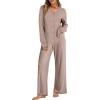 imageANRABESS Womens 2 Piece Lounge Pajama Sets Ribbed Long Sleeve Button Top Matching Pants Sleepwear PJ Set 2025 Fall OutfitsTan