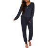 imageANRABESS Womens 2 Piece Outfits Pajama Sets Long Sleeve Henley Tops Sweatpants Matching Lounge Set 2025 Fall Pj SleepwearDeep Blue