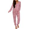 imageANRABESS Womens 2 Piece Outfits Pajama Sets Long Sleeve Henley Tops Sweatpants Matching Lounge Set 2025 Fall Pj SleepwearPink Dot Floral