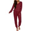 imageANRABESS Womens 2 Piece Outfits Pajama Sets Long Sleeve Henley Tops Sweatpants Matching Lounge Set 2025 Fall Pj SleepwearWine Red