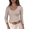 imageANRABESS Womens Fitted Sweaters 2025 Fall Long Sleeve V Neck Basic Tops Lightweight Knitted Slim Dressy Casual Work ShirtsGrey Khaki