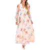 imageANRABESS Womens Floral Maxi Dress 2025 Fall V Neck Puff Long Sleeve Flowy Casual Wedding Guest Tee Party Tulle DressesMulticolored Rose Apricot