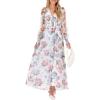 imageANRABESS Womens Floral Maxi Dress 2025 Fall V Neck Puff Long Sleeve Flowy Casual Wedding Guest Tee Party Tulle DressesPink Peony White