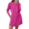 imageANRABESS Womens Long Sleeve Dress 2025 Fall Casual Elastic Waist Short Mini T Shirt Dresses with Pockets Travel OutfitsHot Pink
