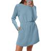imageANRABESS Womens Long Sleeve Dress 2025 Fall Casual Elastic Waist Short Mini T Shirt Dresses with Pockets Travel OutfitsLake Blue