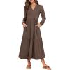 imageANRABESS Womens Long Sleeve Maxi Dresses 2025 Fall Casual V Neck Flowy Tiered Boho Modest Trendy Vacation Dress with PocketsBrown