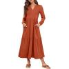 imageANRABESS Womens Long Sleeve Maxi Dresses 2025 Fall Casual V Neck Flowy Tiered Boho Modest Trendy Vacation Dress with PocketsRust Red