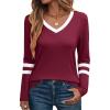 imageANRABESS Womens Long Sleeve Shirts V Neck Color Block Basic Tshirt 2025 Fall Casual Striped Tee Tunics Tops Trendy OutfitsBurgundy