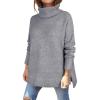 imageANRABESS Womens Oversized Turtleneck Sweaters Casual Fall Long Sleeve Knit Spilt Hem Tunic Pullover Tops 2025 Winter OutfitsGrey