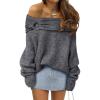imageANRABESS Womens Wool Blend Off The Shoulder Long Sleeve Soft Knit Sweaters 2025 Fall OutfitsDeep Grey