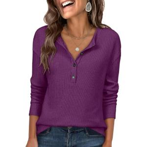 imageANRABESS Long Sleeve Shirts for Women Henley Tops Dressy Casual TShirts Blouses 2025 Fall Lightweight SweatersDeep Purple