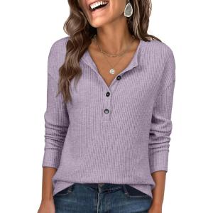 imageANRABESS Long Sleeve Shirts for Women Henley Tops Dressy Casual TShirts Blouses 2025 Fall Lightweight SweatersLight Purple