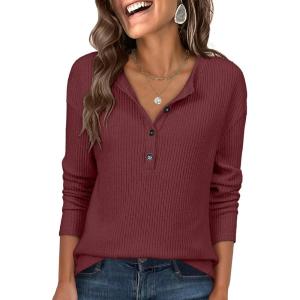 imageANRABESS Long Sleeve Shirts for Women Henley Tops Dressy Casual TShirts Blouses 2025 Fall Lightweight SweatersRust Red