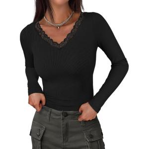 imageANRABESS Long Sleeve Shirts for Women Lace V Neck Rib Knit Slim Fit Basic Tee Tops 2025 Casual TShirt Going Out Fall OutfitsBlack