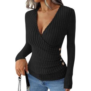 imageANRABESS Long Sleeve Shirts for Women Sexy Sweater V Neck Ribbed Knit Slim Fit Wrap Top 2025 Fall Casual Fashion ClothesBlack
