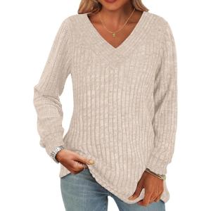 imageANRABESS Long Sleeve Shirts for Women V Neck Tunic Tops Business Casual Loose Fall Lightweight Sweaters Fashion Clothes 2025Beige