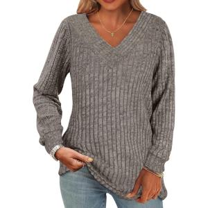 imageANRABESS Long Sleeve Shirts for Women V Neck Tunic Tops Business Casual Loose Fall Lightweight Sweaters Fashion Clothes 2025Coffee