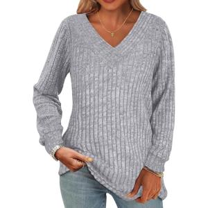 imageANRABESS Long Sleeve Shirts for Women V Neck Tunic Tops Business Casual Loose Fall Lightweight Sweaters Fashion Clothes 2025Grey