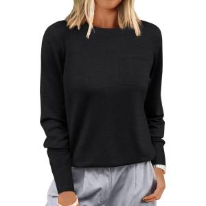 imageANRABESS Oversized Sweaters for Women Casual Crewneck Knit Lightweight Chest Pocket Pullover Top 2025 Fall Travel OutfitsBlack