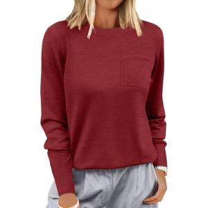 imageANRABESS Oversized Sweaters for Women Casual Crewneck Knit Lightweight Chest Pocket Pullover Top 2025 Fall Travel OutfitsBrick Red