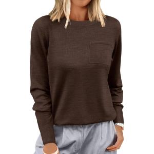 imageANRABESS Oversized Sweaters for Women Casual Crewneck Knit Lightweight Chest Pocket Pullover Top 2025 Fall Travel OutfitsCoffee