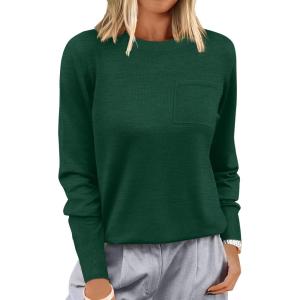 imageANRABESS Oversized Sweaters for Women Casual Crewneck Knit Lightweight Chest Pocket Pullover Top 2025 Fall Travel OutfitsForest Green