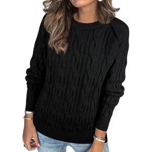 imageANRABESS Sweaters for Women Long Sleeve Crewneck Cable Knit Casual Loose Pullover Tops 2025 Trendy Fall Vintage OutfitsBlack