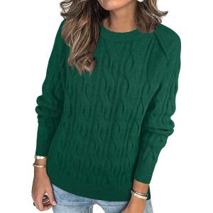 imageANRABESS Sweaters for Women Long Sleeve Crewneck Cable Knit Casual Loose Pullover Tops 2025 Trendy Fall Vintage OutfitsForest Green