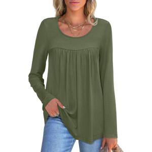 imageANRABESS Tunic Tops for Women Long Sleeve Babydoll Cute Shirts Loose Flowy Pleated Tummy Hide Blouses 2025 Fall Outfits M3XLArmy Green