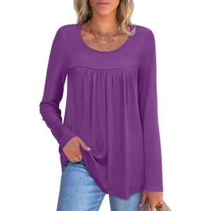 imageANRABESS Tunic Tops for Women Long Sleeve Babydoll Cute Shirts Loose Flowy Pleated Tummy Hide Blouses 2025 Fall Outfits M3XLPurple